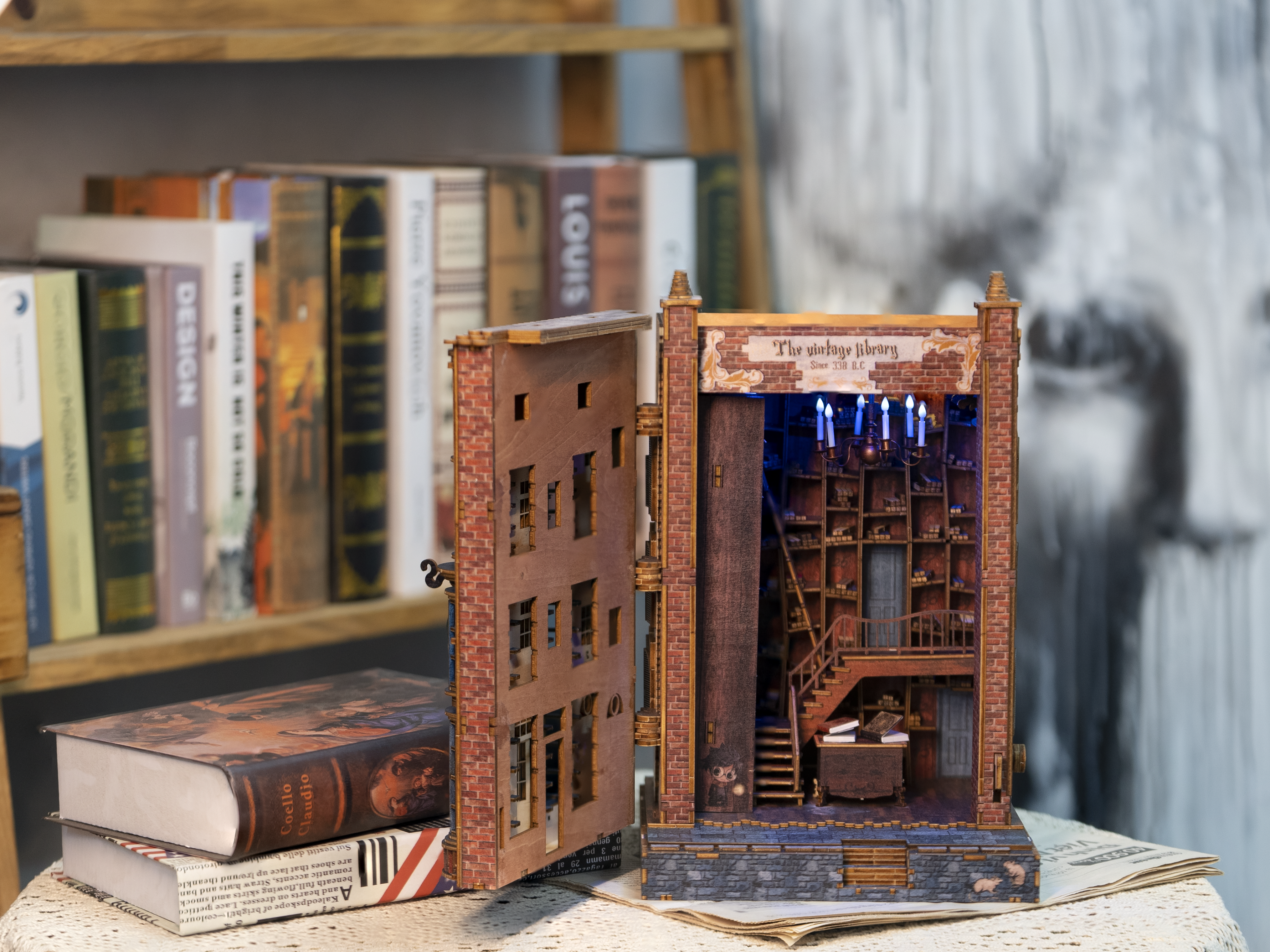 DIY Harry Potter Magic Wand House Book Nook Kit 3D Wooden Bookshelf Insert  decor